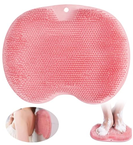 Utschfestes Silikon-Massagepad, Rückenschrubber, Wäscher Massagegerät Dusche mit Saugnapf Silikon, Massager-Reiniger, Silikons Dusch Rückenschrubber, Badematte für Peeling,Badematten(Rot)