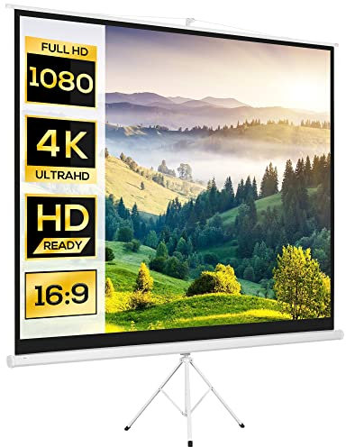 HOMCOM Telo Proiettore da 120 Pollici 4K HD Formato 4:3 con Treppiede Pieghevole Regolabile, Schermo Proiettore Portatile in Metallo, Grandangolo di 160 Gradi, per Casa, Home, Cinema, Esterno, Bianco