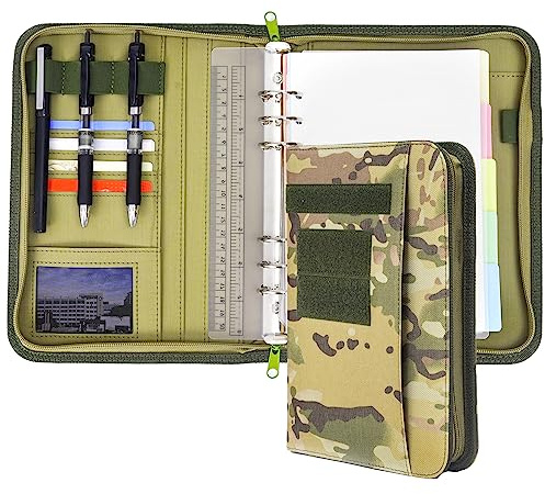 Classeur à anneaux militaire avec fermeture éclair et couverture tactique pour dossier A5, petit classeur OCP pour homme, organiseur à 6 anneaux (multicolore)