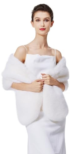 BEAUTELICATE Châle Étole En Fausse Fourrure Cape De Femme Mariage Hiver Boléro Fourrure Sur Robe de Soirée Mariée Demoiselle d'honneur Cérémonie Fête