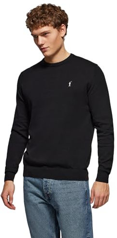 Polo Club Herren Basic Strickpullover Crewneck Schwarz - Pullover 100% Baumwolle Langarm Sweat