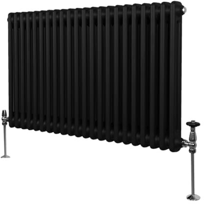 Radiatore Termosifone a 2 Colonne 600mm x 1012mm Moderno Centralizzato Nero in Acciaio Inox Orizzontale a Parete Cucina Soggiorno Bagno Kit di Fissaggio e Spazzola Inclusi