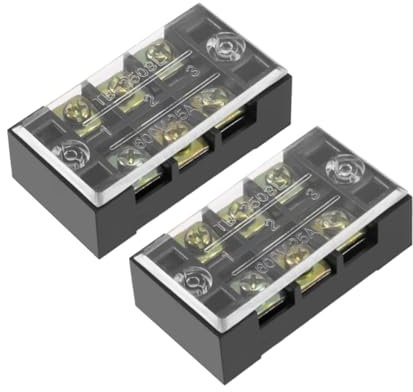 Rebower Barrettes de Connexion à Bornes à Vis de Barrière à Double Rangée de 3 Positions, 600V, 25A (avec Couvercle) - Lot de 2 / Noir/TB-2503L