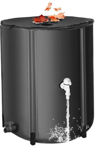 Water Barrels Rain Catcher From Gutter Rain Water Collection Barrel 13 Gallons Rain Barrel UV Resistant Collapsible Rain Barrel with 2 Way Zipper, Tap ＆ Support Rods Rainwater Collection System