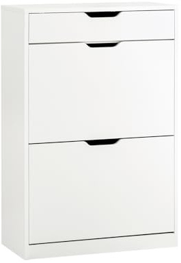 SoBuy Meuble Chaussures avec Tiroir, Meuble à Chaussures Moderne et Pratique, Installation Facile, Idéal pour Petits Espaces - Blanc, 60x30x90 cm - FSR180-W