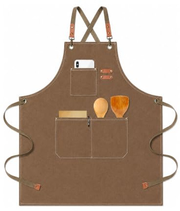 HIUOUIH Förkläde Kök BBQ Förkläde Justerbar Herr Arbetsförkläde Kvinnor med 3 Fickor Canvas Förkläden Kock för Restaurang Bar Restaurang Målning, Bruno, 75 x 68cm