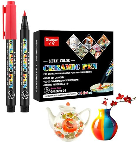 Umllpet Porzellanstifte Spülmaschinenfest 12 Farben, Acrylstifte für Steine Wasserfest, Keramik Bemalen Set Schnell Trocknend, Wasserfester Acrylmarker für Tassen Keramik Glas Designkreationen Auf