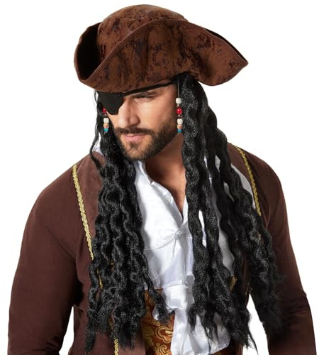 dressforfun Piraten Hut, Kapitän Mütze mit Haaren, Accessoire für Piratenkostüm Herren, Piratin Kostüm Damen, Piratenhut für Piraten Kostüm Frauen und Pirat Herren Hut, Kapitän Kostüm, Piratenschmuck
