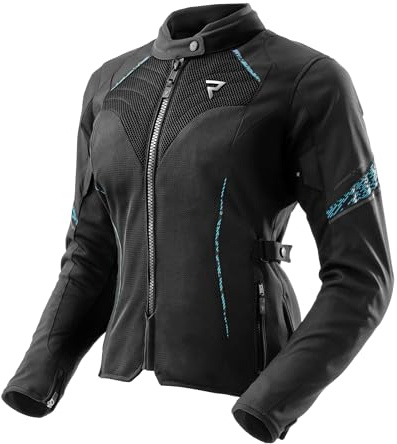 REBELHORN Jax Dam motorcykeljacka dam | textil | armbåge, axel och ryggskydd nivå 2 | avtagbart humax-membran | stora nätventilationspaneler | storlekar upp till 10 XL, Svart/blå, M