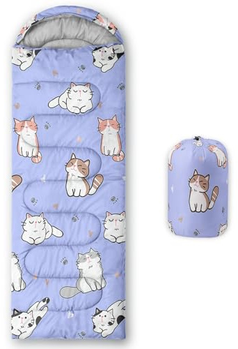HOSIMA Saco de dormir sarcófago en clima frío para adultos, niñas, niños, impermeable, hombre, para camping, senderismo, al aire libre, viaje, caza, con bolsas de compresión (gato C)