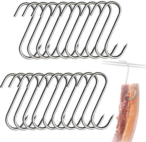 ZXNJA 20 ganchos para carne en S, ganchos para carne, acero inoxidable, ganchos para ahumar, ganchos en S de acero inoxidable, ganchos pequeños, para pollo, ahumar costillas (15 cm)