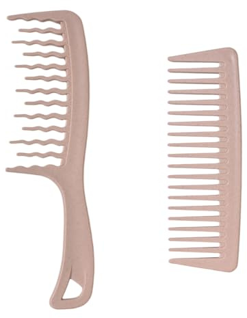 2 Pièces Peigne Cheveux Bouclés Femme, Peigne à Friser avec Bord Ondulé, Peignes à Dents Larges pour Différents Types de Cheveux, Rose