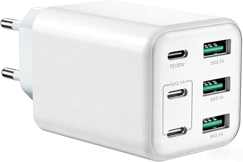 USB-laddare 60W, 6-portars USB-laddningsadapter med QC 3.0 snabbladdning, Kompatibel Med iPhone 12/13/14/15/Galaxy S23/S22/S21