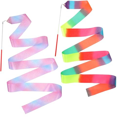 2Pcs Dance Ribbons for Kids, Gymnastics Ribbon Dancer with Wand | Sparkling Dance Stuff Gymnastics Stuff Streamer Twirling Dancing Ribbons Essentials Accessories for Girls Training Equipment