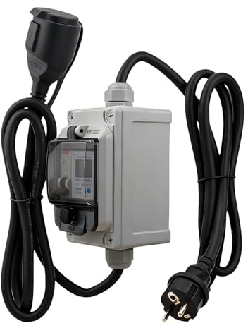 Contatore elettrico digitale portatile, 230 V, 16 A, IP67, impermeabile, per esterni, con interruttore di protezione, contatore intermedio con spina e accoppiamento, per camper, veicoli elettrici