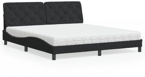 Ordellia Säng med madrass, svart, 180 x 200 cm, sammet, vågformsdesign, komfortskummadrass H2/H3, sovrumsmöbelset, Piran serie