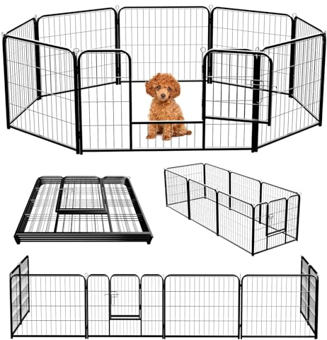 NEWBULIG Dog Playpen 8 Panels 24 Height Foldable Heavy Duty Metal Dog Exercise Playpen Puppy Fence for Indoor Outdoor Yard
