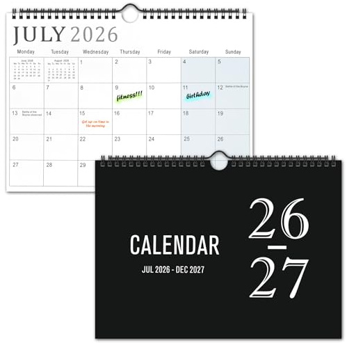 Calendar 2026-2027 18 Month Wall Calendar from Jul.2026-Dec.2027,30 x 21 cm