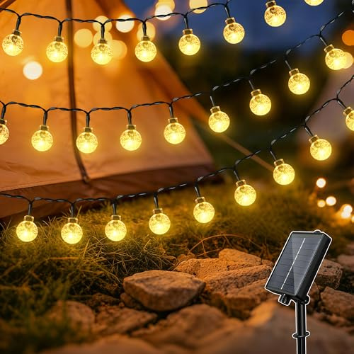 Hopexy Guirlande lumineuse solaire d'extérieur - 10 m - 100 LED - Étanche IP65-8 modes - Résistante aux intempéries - Pour balcon, jardin, terrasse, pavillon, camping - Blanc chaud
