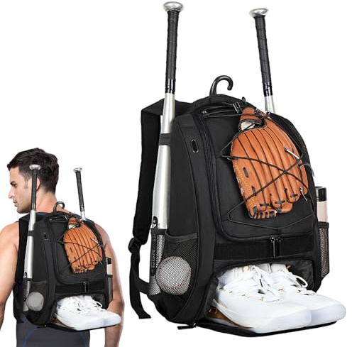 Borsa da baseball, zaino da softball con scomparto per scarpe, borsa da baseball per ragazzi, grande capacità per giovani e adulti, caschi, scarpe