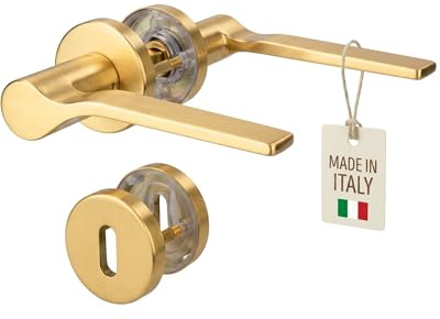 Gedotec ONDA - Set di maniglie per porte interne in metallo, rosetta BB in ottone, maniglia per porta della stanza, rosetta rotonda per porte di spessore da 35 a 47 mm