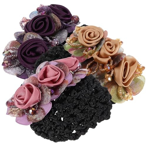 NULYLU 3 Piezas de Redecilla Pelo de Mujer Diseño de Flor, Ligera Tejido, Accesorios Cabello Perfectos para Uso Diario y Trabajo