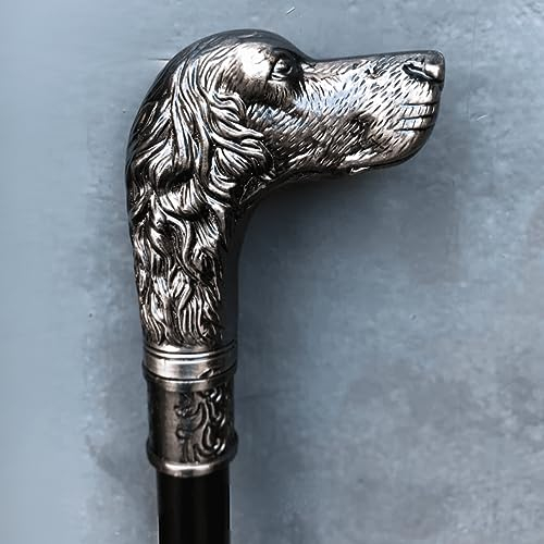 gadgetzone Vintage Stil Herren Damen Hundekopf Gehstock Holz. elegant Unisex Silber Zinn & schwarz Walking Hilfe