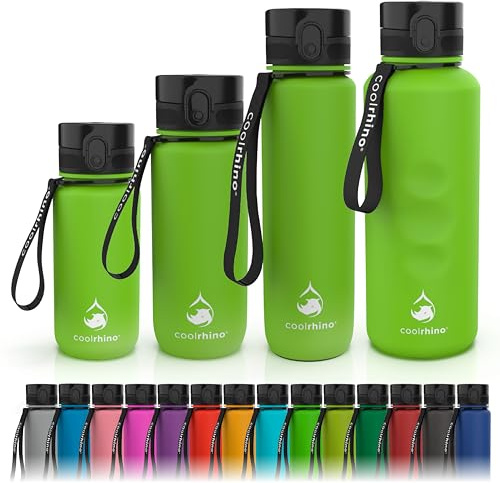Coolrhino vattenflaska 1 l för sport, utomhus, skola, fitness, barn och cykel – vattenflaska läckagesäker och BPA-fri – flaska lämplig för kolsyra (Rhino Yellow, 1 000 ml)