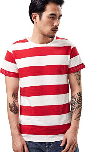 T-shirt large rayé pour homme Breton Tee Stripes Marin Top Coton Basique Manches Courtes pour l'Été Plage - Rouge - Medium