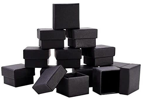 BENECREAT 24 Pack Jewelry Ring Boxes Kraft Square Cardboard Jewelry Boxes 1.7x1.7x1.18inch for Jewelry, Wedding Party, Valentine Festival Gift Packaging, Black