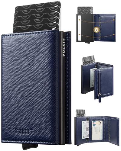 VULKIT Tarjetero RFID Bloqueo Cartera Tarjetero Hombre de Cuero Flip para Billetes y Monedas Tarjeteros para Tarjetas de Credito Automático Pop Up