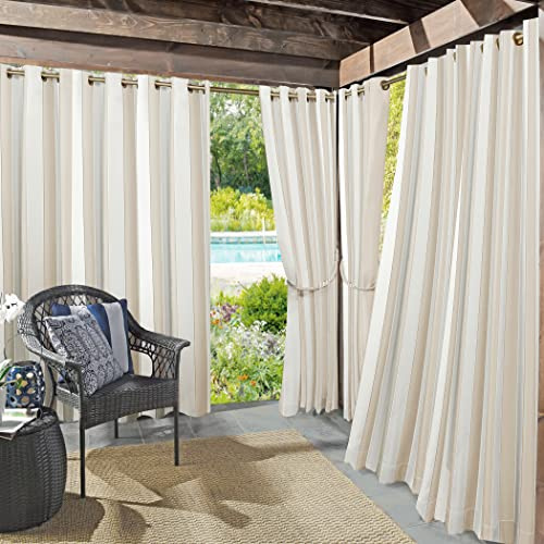 Sun Zero Valencia Lot de 2 Panneaux de Rideaux à œillets écoénergétiques à Rayures pour intérieur/extérieur avec Protection UV, 137,2 x 241,3 cm, Kaki