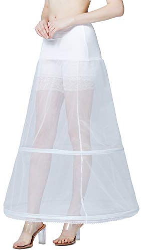 BEAUTELICATE Women's Petticoat Crinoline Long A-line Underskirt Tulle Half Slip with Hoops for Wedding Bridal Evening Dress Cosplay Medieval Costume White