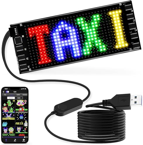 Qnoavve Leuchtschild für Auto, 17x7cm Led Anzeigetafel, Led Laufschrift Programmierbar, Led Schilder LKW, Scrollendes LED-Schild, flexibles LED-Panel Unterstützung Text, Muster und Animationen