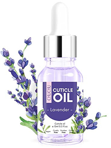 CHUCHU Olio per unghie per la cura delle unghie: 15 ml, lavanda jojoba, olio cuticole, vitamina B ed E, olio per cuticole, rinforzare le unghie screpolate e prevenire la rottura della pelle, vegano