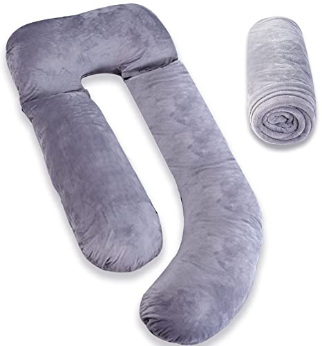 AS AWESLING 60 Inch Full Body Pillow Velvet Pillowcase | 60 Inch Detachable Pregnancy Pillows Cover, Replacement Pillowcase with Velvet Fabric (Grey)