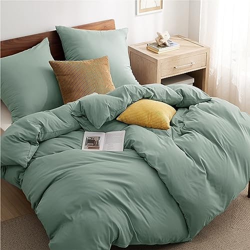 BEDSURE Bettwäsche 135x200 4teilig Salbeigrün - 2 Bettbezüge 135x200 cm + 2 Kissenbezüge 80X80 cm, ÖKO-TEX Bettwäsche-Sets Grün Polyester Mikrofaser mit Reißverschluss
