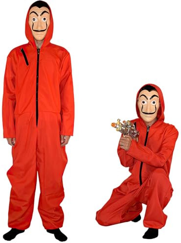 Maazusa Bankraub Kostüm 2 Pcs Räuber Kostüm Bankräuber Outfits Rot Overall mit Maske Halloween Kostüm für Herren Karneval Weltbuchtag (Erwachsene, XL)