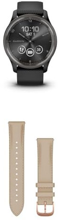 Garmin vívomove Trend, Stylish Hybrid Smartwatch with up to 5 days battery life, Black & Quick Release Band (20 mm) - Light Sand with 18K Rose Gold