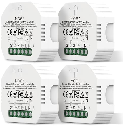 MOES 4 Pack Tuya Zigbee RF433 Smart Rolladenschalter Relais Modul, Rolladen Jalousien Zeitschaltuhr Schalter für Rollladenmotor, Alexa Google Smart Life【Tuya ZigBee Hub erforderlich】