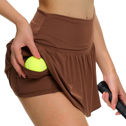 Eisnnu Falda Corta de Tenis Mujer, con Cintura elástica, pantalón Corto y pantalón, Falda Deportiva de Verano para Patinadora (FR/ES, Letras, M, Regular, Regular, Café)