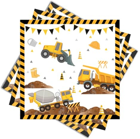 Ovanda 20 stycken grävmaskinsservetter, byggplats servetter 33 x 33 cm, traktor servetter barnfödelsedag, engångsservetter för pojkar flickor födelsedag, festservis barnfödelsedag, dekoration