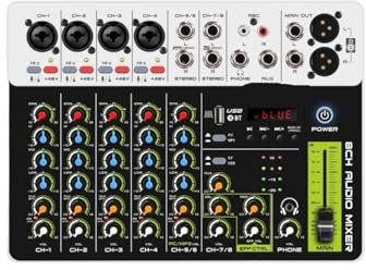 OUTFYT Debra V8 – Table de mixage Audio à 8 canaux, Console DJ avec Bluetooth 5.0, Alimentation fantôme 48V, 2 pièces,Compatibilité Universelle