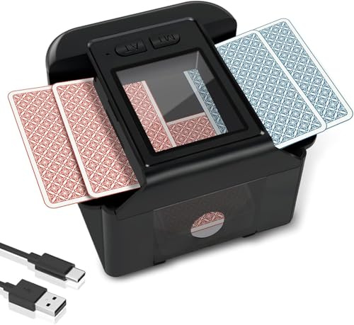 Bibykivn Automatisk kortblandare med 2 000 mAh uppladdningsbart batteri, one press bil och manuellt läge, tyst spelkortsfodral för kortspel, Texas Hold'em, poker, blackjack (svart)