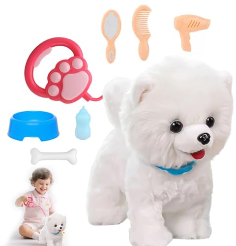 Jouet interactif pour enfants - Chien en peluche avec laisse télécommandée - Jouet électronique pour animaux de compagnie - Jouet qui coure et aboie pour enfants, filles et garçons