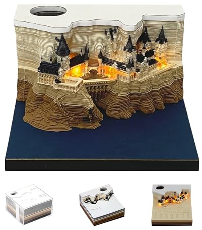 WDKXCN Calendario 3D 2026, Harry Calendar 2026, calendario 3D con scultura in carta con luce LED e copertura antipolvere, calendario 2026, calendario settimanale Magic Castle per casa, ufficio