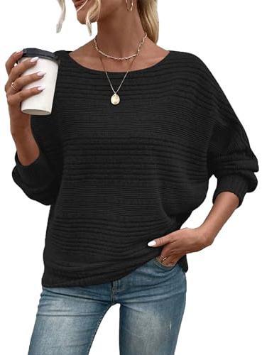 Gemulate Women's Jumpers Crewneck Ladies Batwing Tops Long Sleeve Pullover Loose Casual Summer Autumn Lightweight Sweater Shirts for Leggings S-XXL