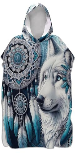 Dream Catcher Wolf Surf Poncho Adults Changing Robe Beach Bath Hooded Towels Quick Dry Unisex Adult Poncho with Hood