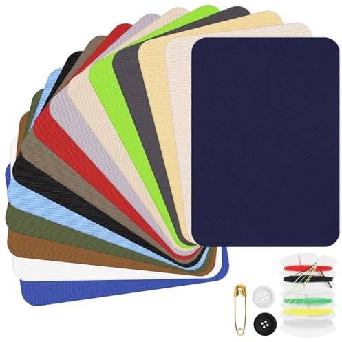 AUAUY 15PZ Toppa Termoadesiva per Tessuti, Toppe Tessuto, Toppe Adesive per Interni e Esterni, 15 Colori Kit Riparazione con Patch per Tessuti, Vestiti, Giacche e Camicie (10.5cm x 7.5cm)
