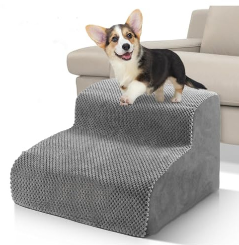 Dog Steps for Bed, Sofa, High Density Foam Dog Stairs with Detachable Cover & Non Slip Bottom Gentle Slope for Puppies, Senior Dogs & Cats (2-Steps)